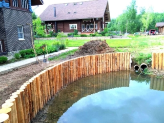 укрепление берега пруда лиственницей